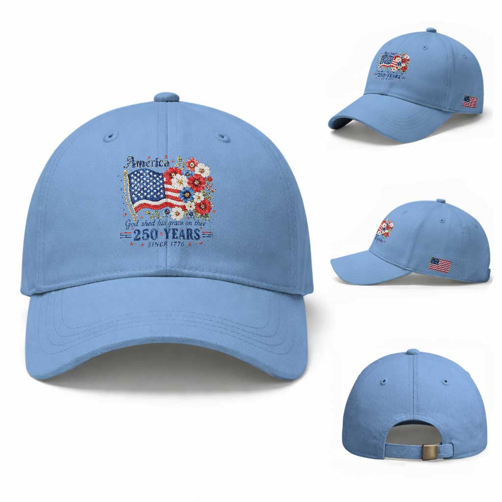 USA 250th Anniversary Flag Floral Graphic Baseball Cap 250 Years America Patriot 4th of July Patriotism Gift