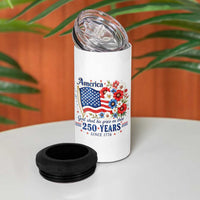 USA 250th Anniversary Flag Floral Graphic 4 in 1 Can Cooler Tumbler 250 Years America Patriot 4th of July Patriotism Gift