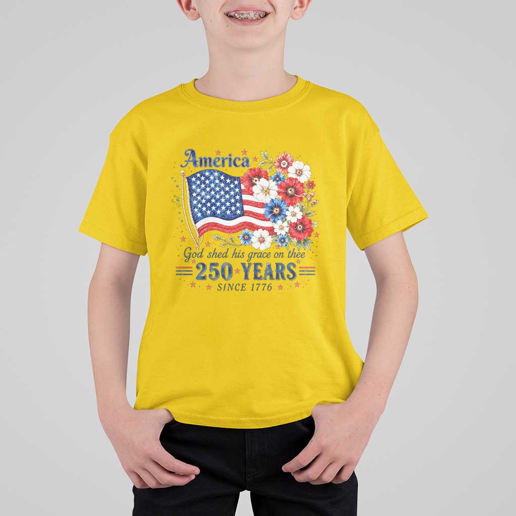USA 250th Anniversary Flag Floral Graphic T Shirt For Kid 250 Years America Patriot 4th of July Patriotism Gift