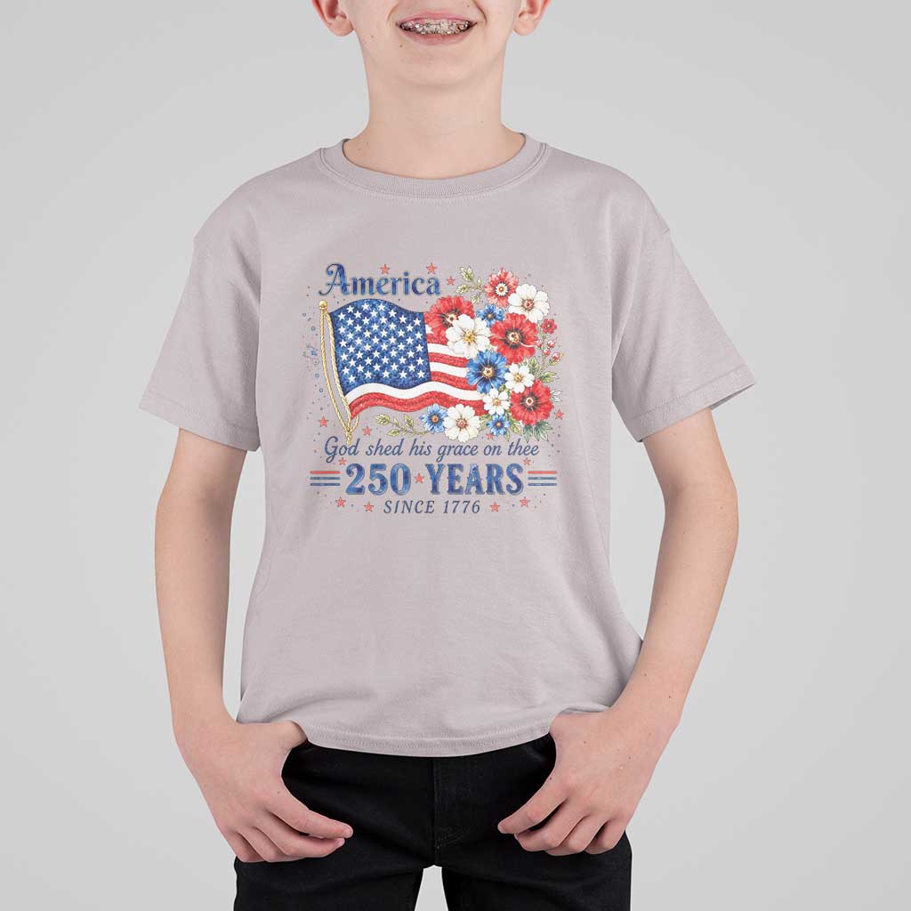 USA 250th Anniversary Flag Floral Graphic T Shirt For Kid 250 Years America Patriot 4th of July Patriotism Gift