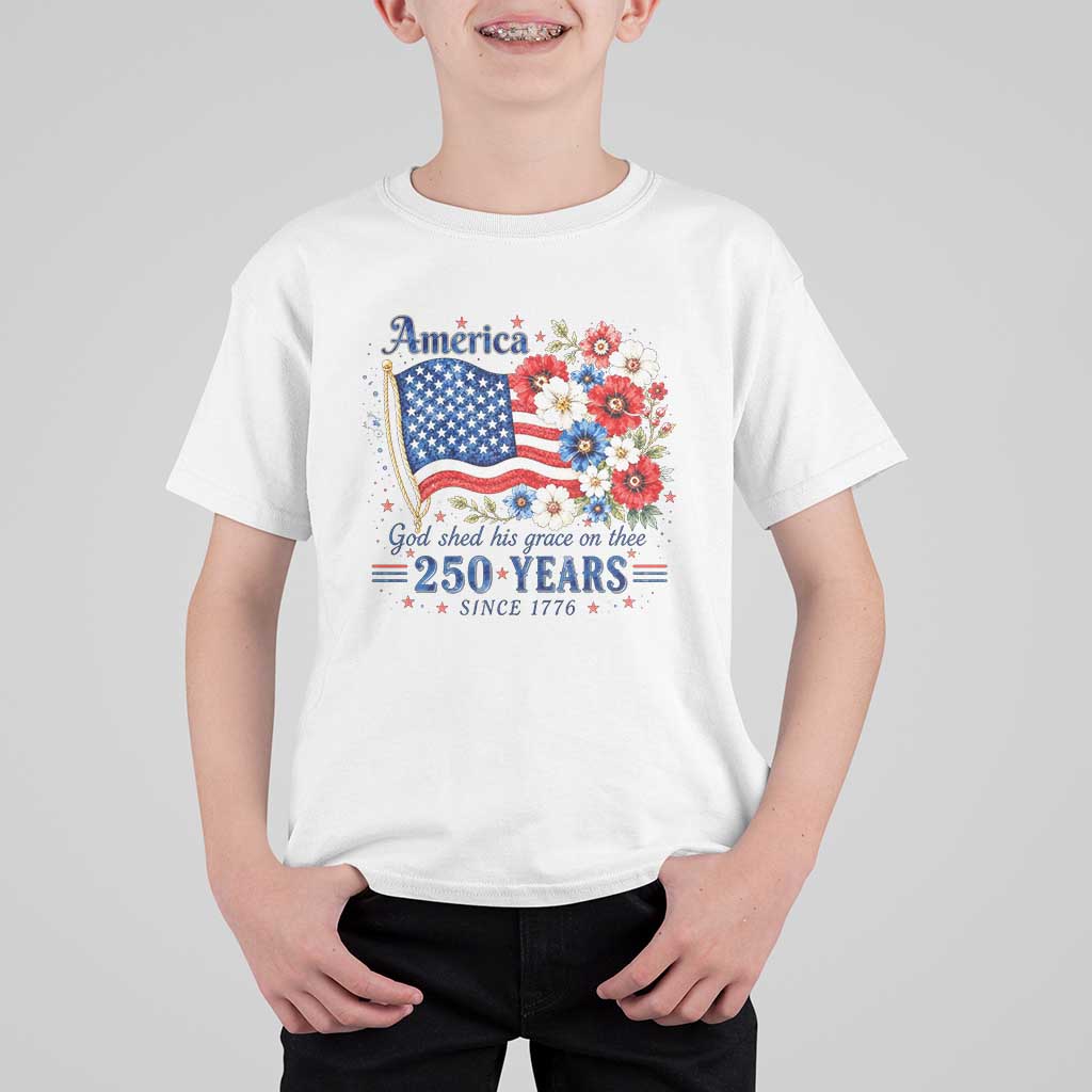 USA 250th Anniversary Flag Floral Graphic T Shirt For Kid 250 Years America Patriot 4th of July Patriotism Gift