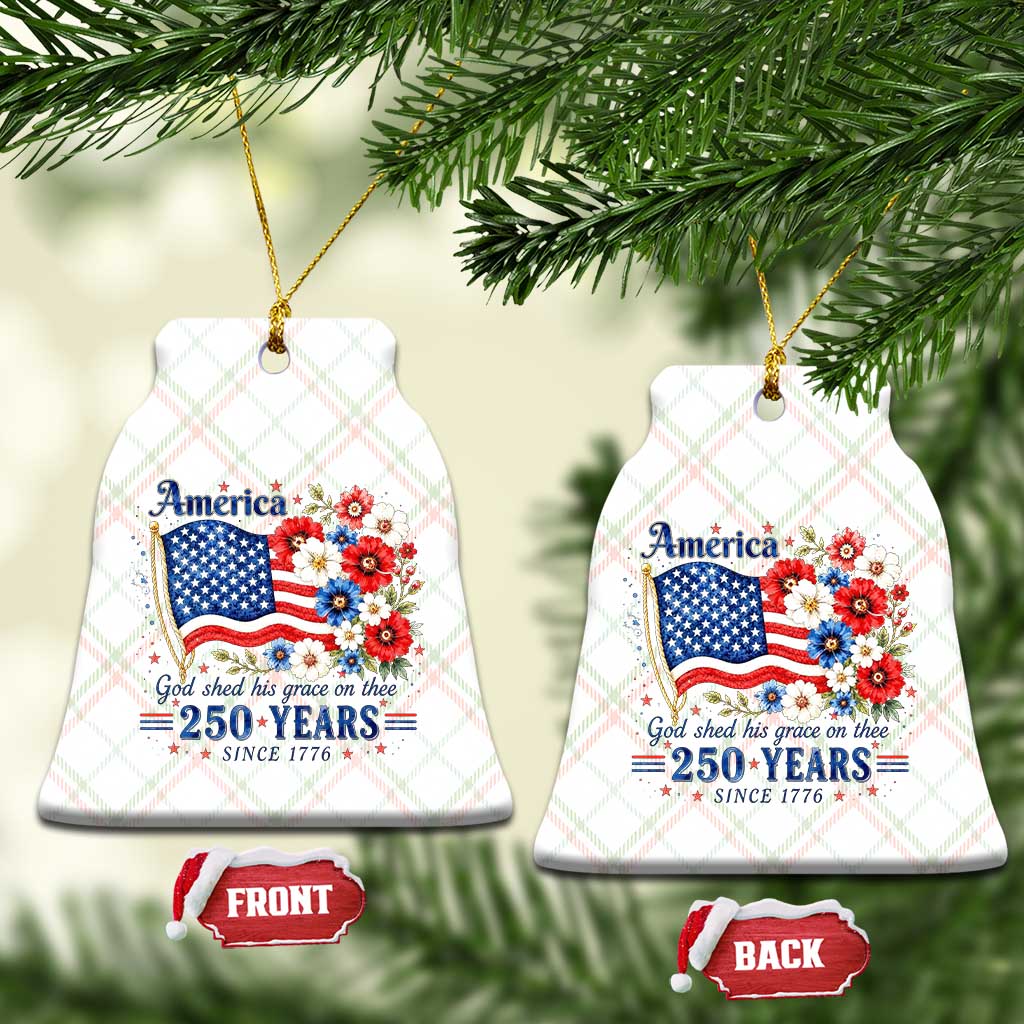 USA 250th Anniversary Flag Floral Graphic Ceramic Ornament 250 Years America Patriot 4th of July Patriotism Gift