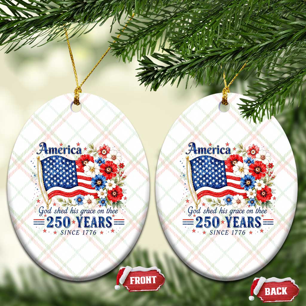USA 250th Anniversary Flag Floral Graphic Ceramic Ornament 250 Years America Patriot 4th of July Patriotism Gift