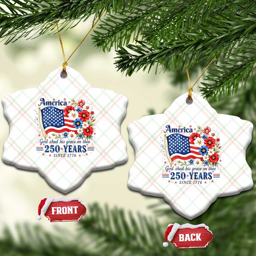 USA 250th Anniversary Flag Floral Graphic Ceramic Ornament 250 Years America Patriot 4th of July Patriotism Gift