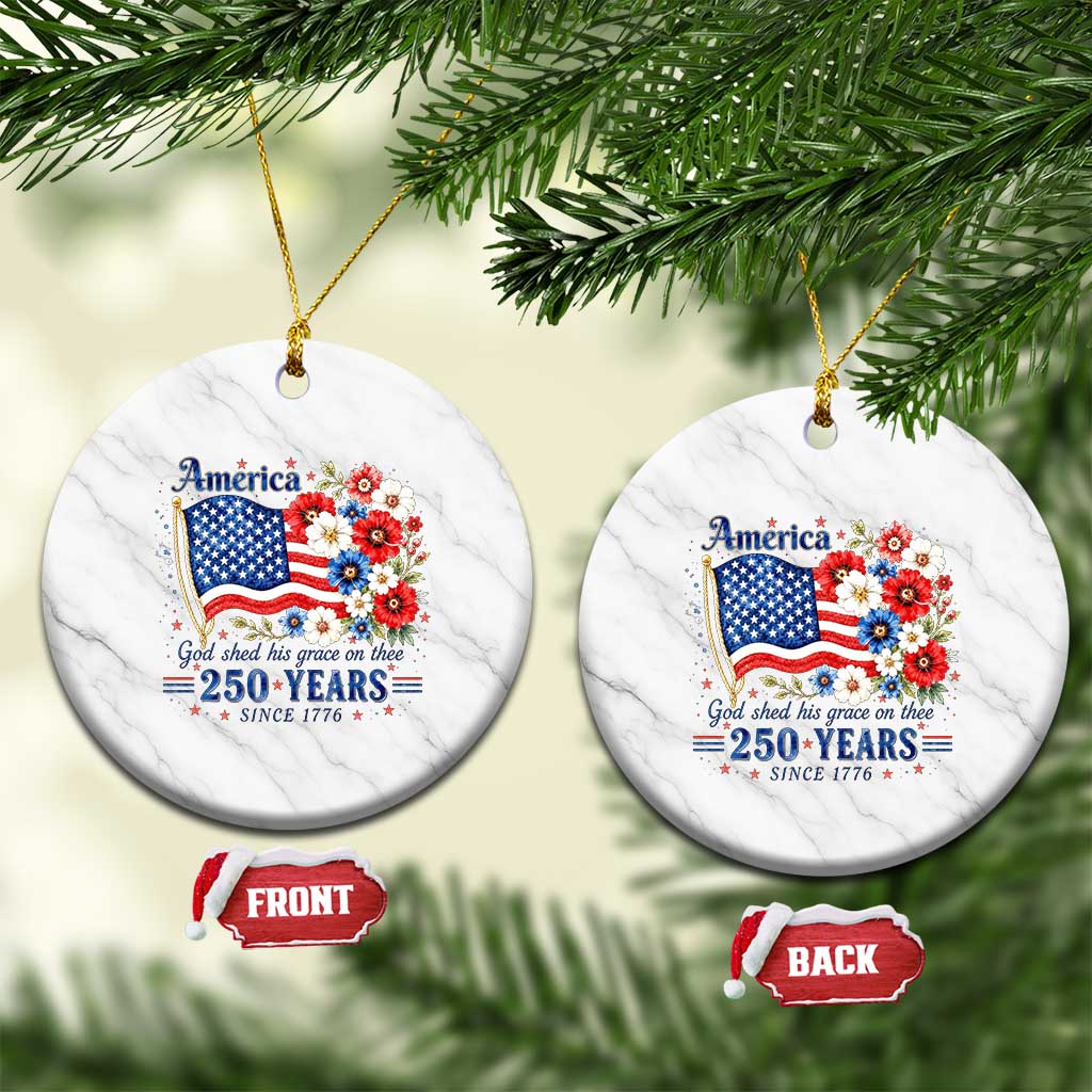 USA 250th Anniversary Flag Floral Graphic Ceramic Ornament 250 Years America Patriot 4th of July Patriotism Gift