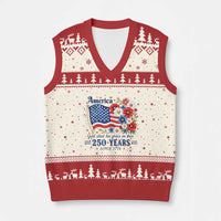 USA 250th Anniversary Flag Floral Graphic V-Neck Knit Sweater Vest 250 Years America Patriot 4th of July Patriotism Gift