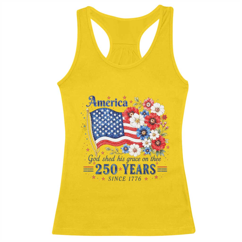 USA 250th Anniversary Flag Floral Graphic Racerback Tank Top 250 Years America Patriot 4th of July Patriotism Gift