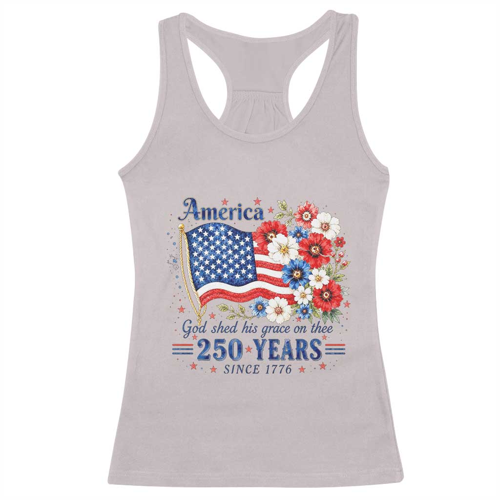 USA 250th Anniversary Flag Floral Graphic Racerback Tank Top 250 Years America Patriot 4th of July Patriotism Gift