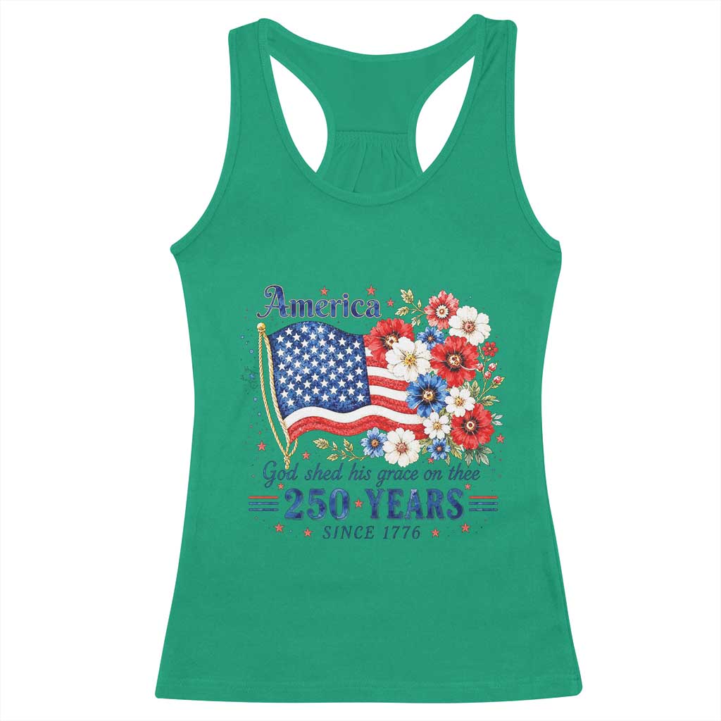 USA 250th Anniversary Flag Floral Graphic Racerback Tank Top 250 Years America Patriot 4th of July Patriotism Gift