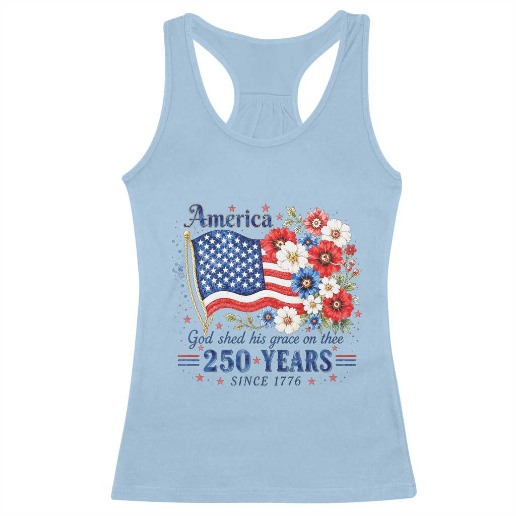 USA 250th Anniversary Flag Floral Graphic Racerback Tank Top 250 Years America Patriot 4th of July Patriotism Gift