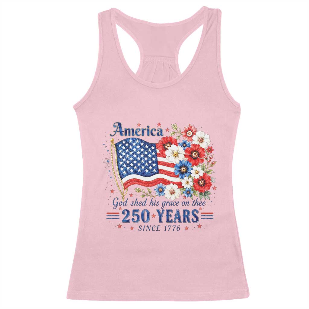 USA 250th Anniversary Flag Floral Graphic Racerback Tank Top 250 Years America Patriot 4th of July Patriotism Gift