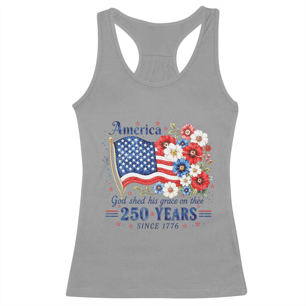 USA 250th Anniversary Flag Floral Graphic Racerback Tank Top 250 Years America Patriot 4th of July Patriotism Gift