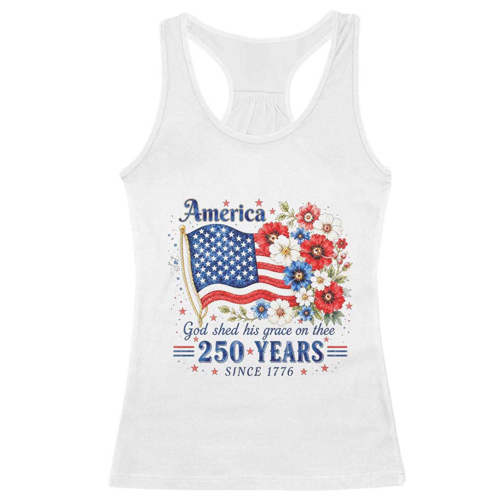 USA 250th Anniversary Flag Floral Graphic Racerback Tank Top 250 Years America Patriot 4th of July Patriotism Gift