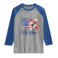 USA 250th Anniversary Flag Floral Graphic Raglan Shirt 250 Years America Patriot 4th of July Patriotism Gift