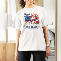 USA 250th Anniversary Flag Floral Graphic T Shirt For Women 250 Years America Patriot 4th of July Patriotism Gift