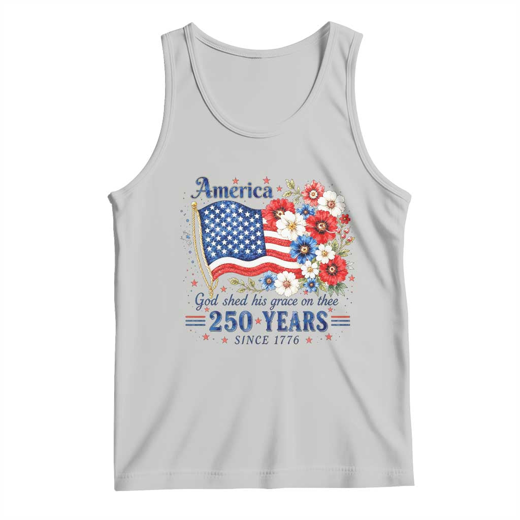 USA 250th Anniversary Flag Floral Graphic Tank Top 250 Years America Patriot 4th of July Patriotism Gift