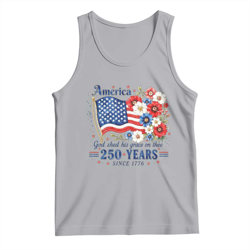 USA 250th Anniversary Flag Floral Graphic Tank Top 250 Years America Patriot 4th of July Patriotism Gift