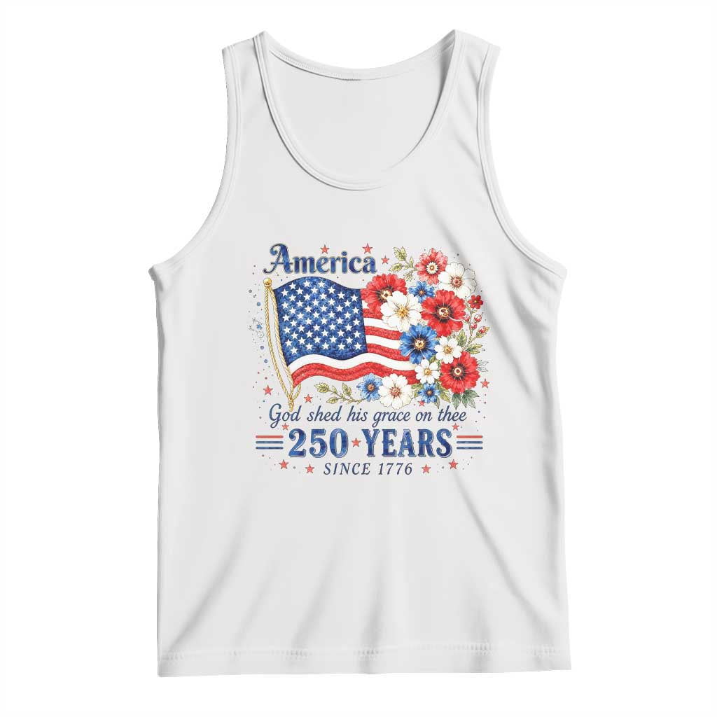 USA 250th Anniversary Flag Floral Graphic Tank Top 250 Years America Patriot 4th of July Patriotism Gift