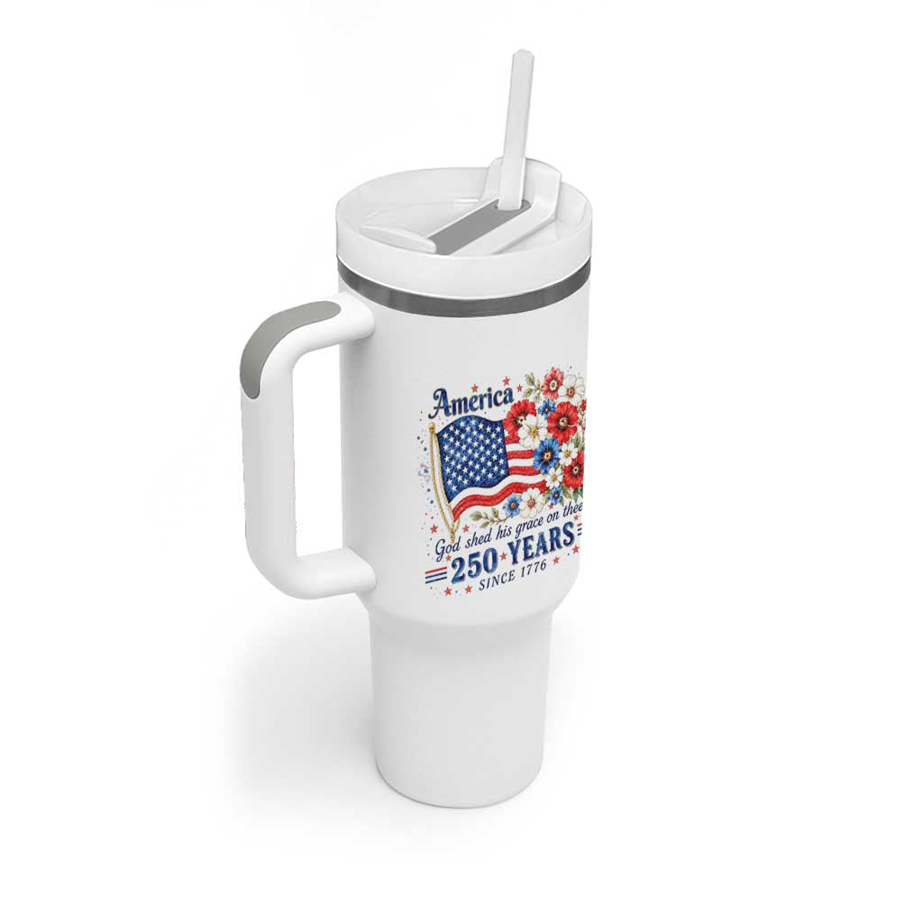 USA 250th Anniversary Flag Floral Graphic Tumbler With Handle 250 Years America Patriot 4th of July Patriotism Gift