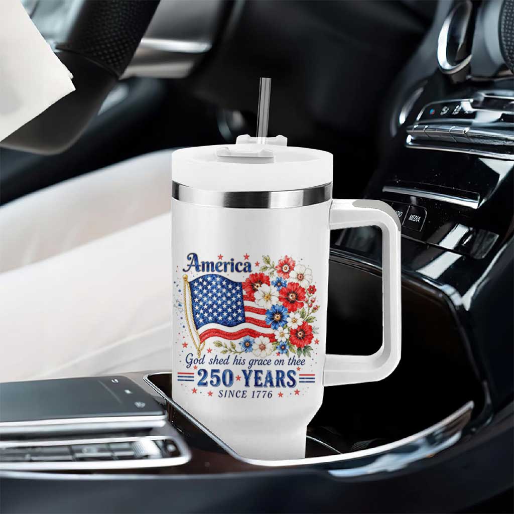 USA 250th Anniversary Flag Floral Graphic Tumbler With Handle 250 Years America Patriot 4th of July Patriotism Gift