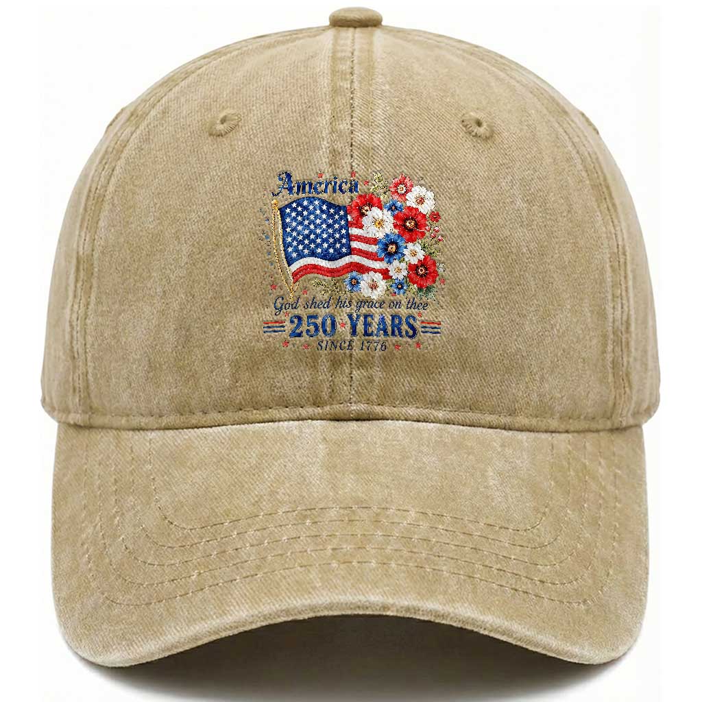 USA 250th Anniversary Flag Floral Graphic Washed Cotton Baseball Cap 250 Years America Patriot 4th of July Patriotism Gift