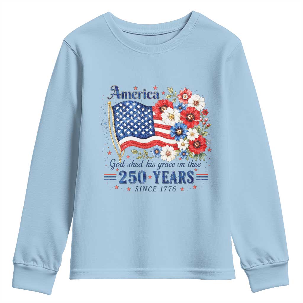 USA 250th Anniversary Flag Floral Graphic Youth Sweatshirt 250 Years America Patriot 4th of July Patriotism Gift