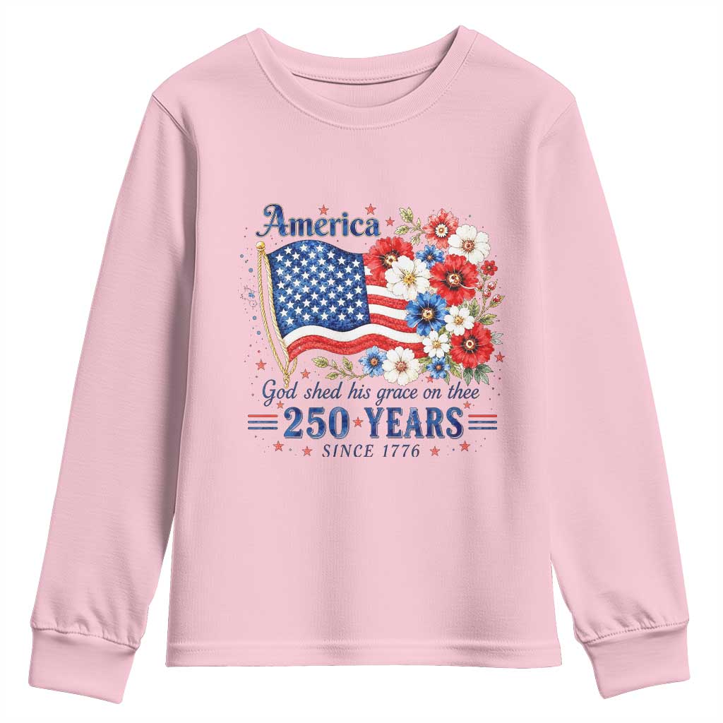USA 250th Anniversary Flag Floral Graphic Youth Sweatshirt 250 Years America Patriot 4th of July Patriotism Gift