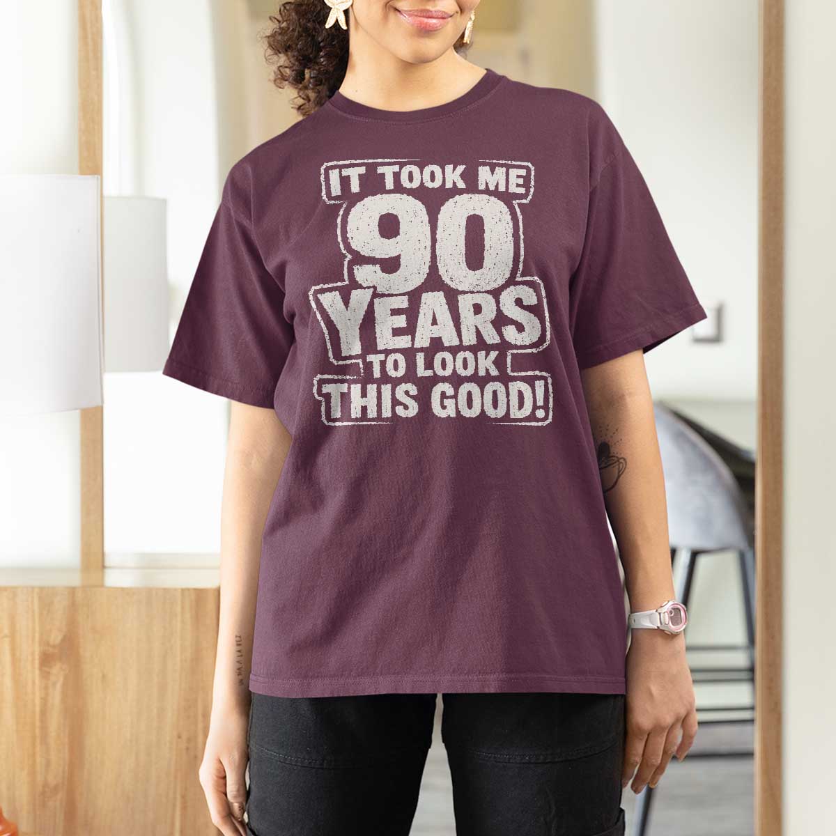 Funny 90th Birthday T Shirt For Women It Took Me 90 Years To Look This Good Vintage Retro