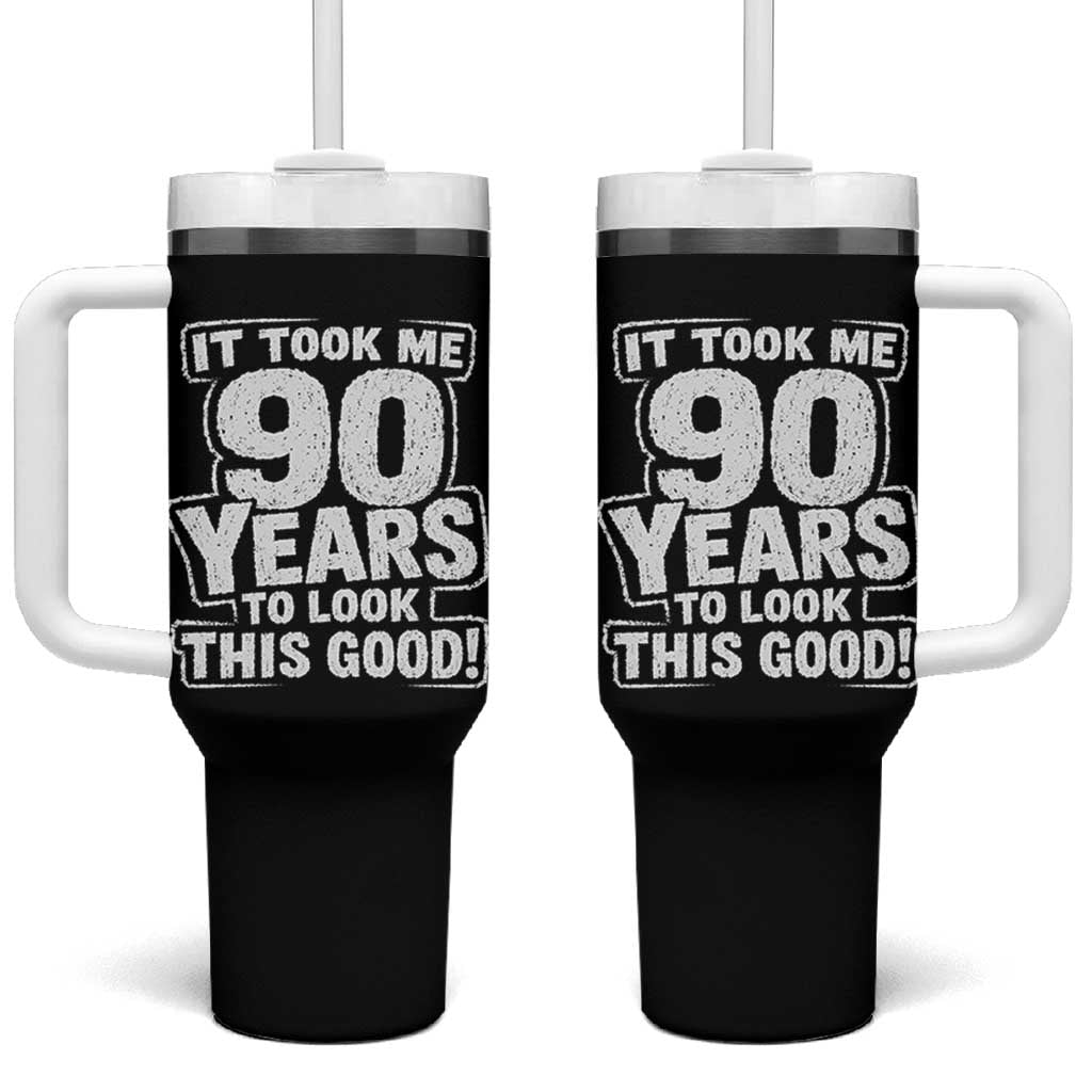 Funny 90th Birthday Tumbler With Handle It Took Me 90 Years To Look This Good Vintage Retro