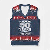Funny 50th Birthday V-Neck Knit Sweater Vest It Took Me 50 Years To Look This Good Vintage Retro