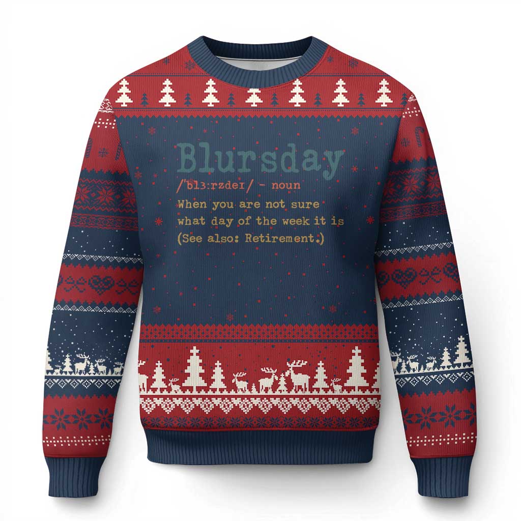 Funny Retired Ugly Christmas Sweater Blursday Retirement Definition Gag Gifts