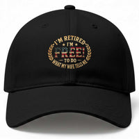 Retirement Gift for Husband Baseball Cap Retired Im Free To Do What My Wife Tells Me Retro US Flag