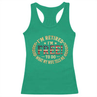 Retirement Gift for Husband Racerback Tank Top Retired Im Free To Do What My Wife Tells Me Retro US Flag
