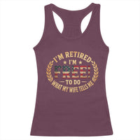 Retirement Gift for Husband Racerback Tank Top Retired Im Free To Do What My Wife Tells Me Retro US Flag