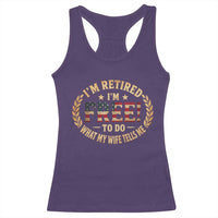 Retirement Gift for Husband Racerback Tank Top Retired Im Free To Do What My Wife Tells Me Retro US Flag