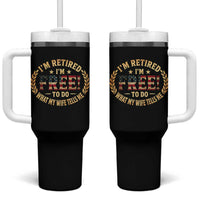 Retirement Gift for Husband Tumbler With Handle Retired Im Free To Do What My Wife Tells Me Retro US Flag