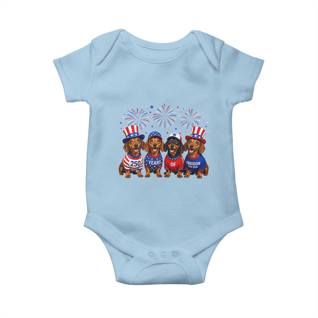 Vintage Patriotic Dachshund 250 Anniversary USA Baby Onesie Freedom 250 Years Weiner Dog Lovers Dad Mom