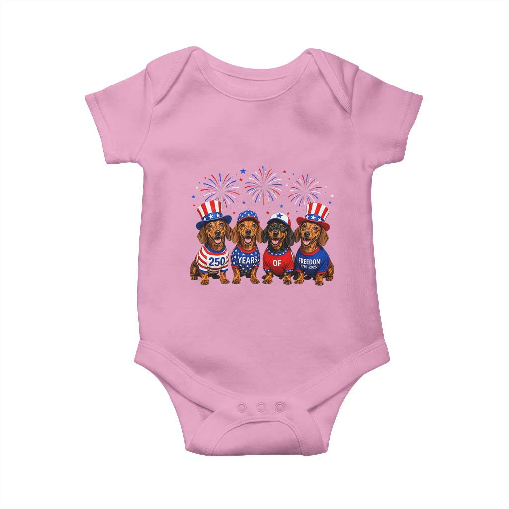 Vintage Patriotic Dachshund 250 Anniversary USA Baby Onesie Freedom 250 Years Weiner Dog Lovers Dad Mom