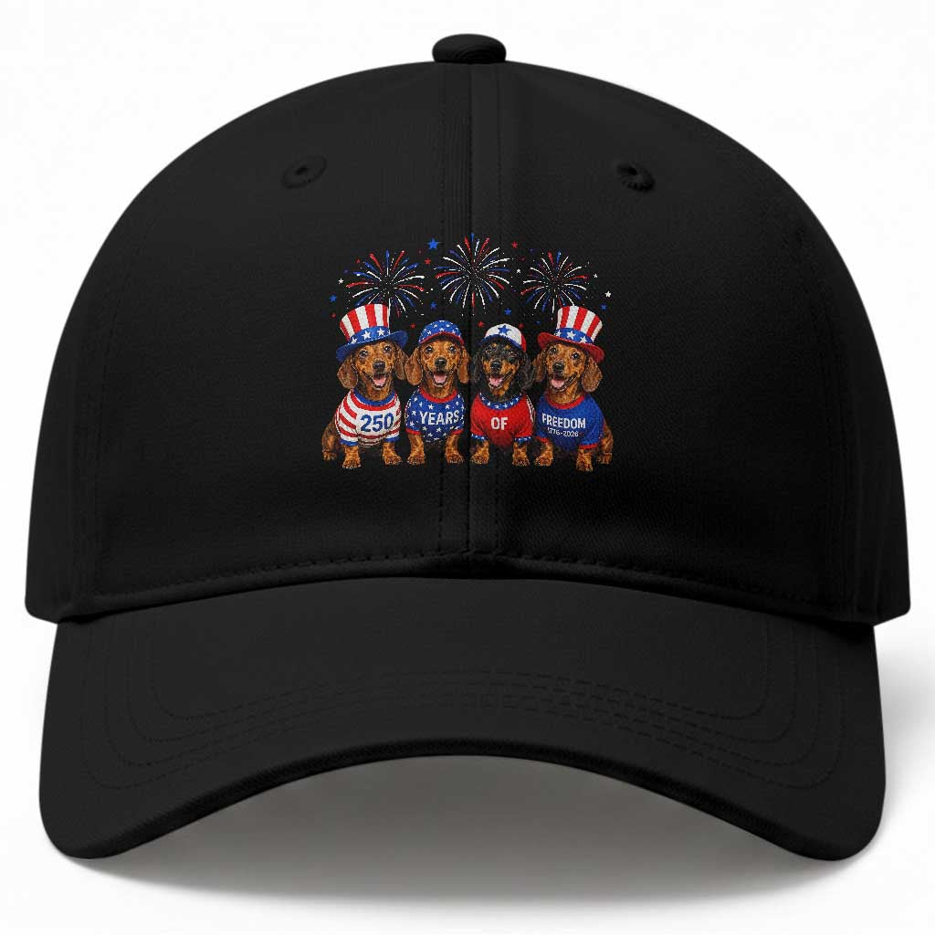 Vintage Patriotic Dachshund 250 Anniversary USA Baseball Cap Freedom 250 Years Weiner Dog Lovers Dad Mom