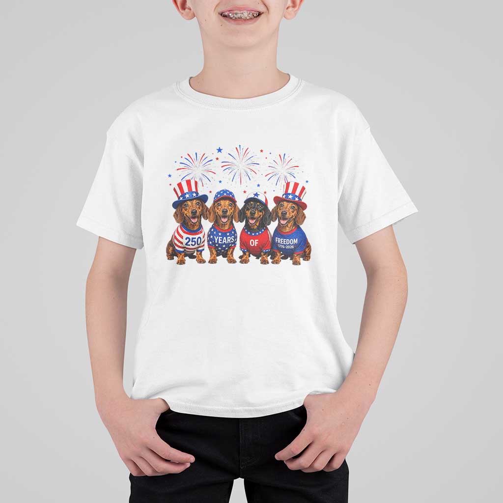 Vintage Patriotic Dachshund 250 Anniversary USA T Shirt For Kid Freedom 250 Years Weiner Dog Lovers Dad Mom