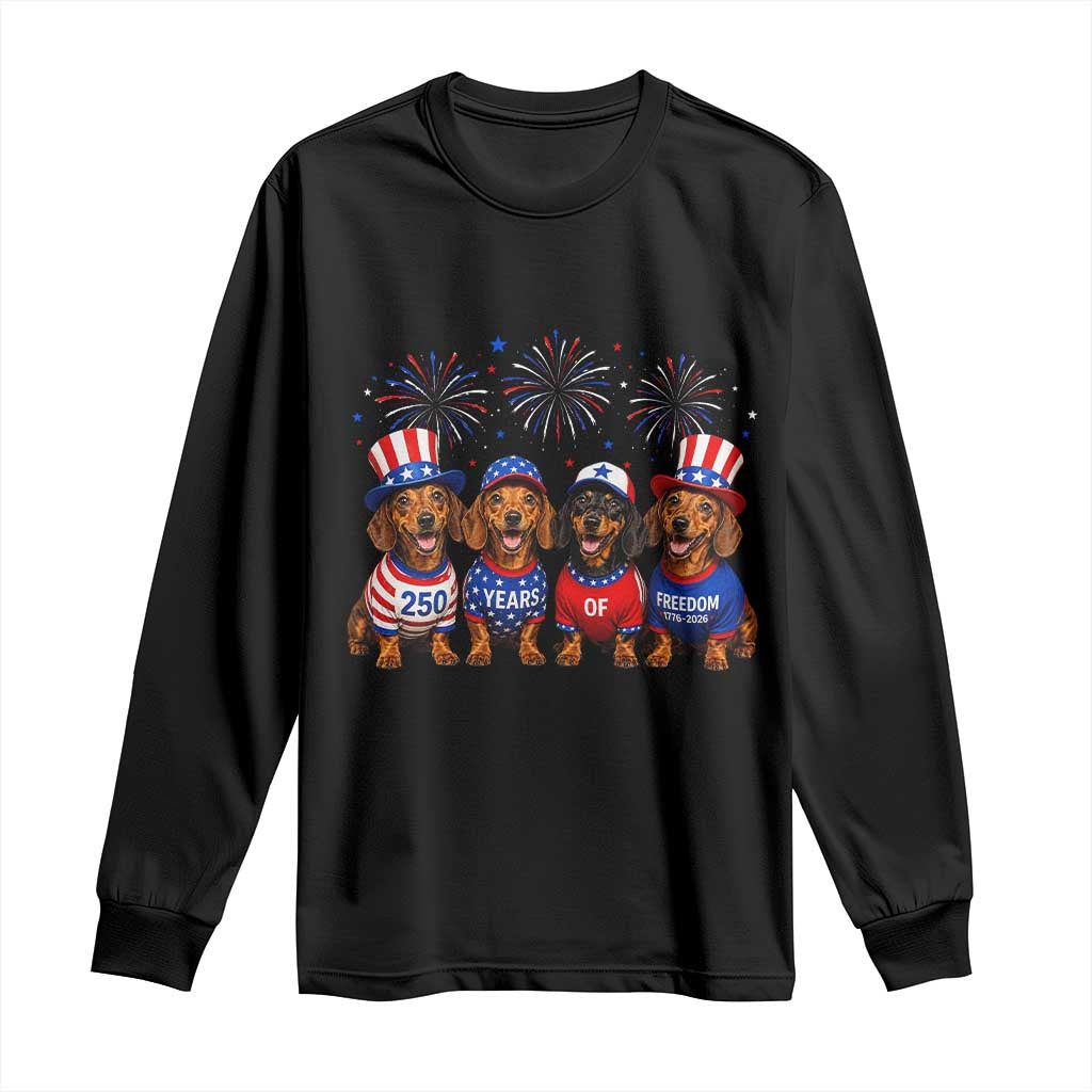 Vintage Patriotic Dachshund 250 Anniversary USA Long Sleeve Shirt Freedom 250 Years Weiner Dog Lovers Dad Mom