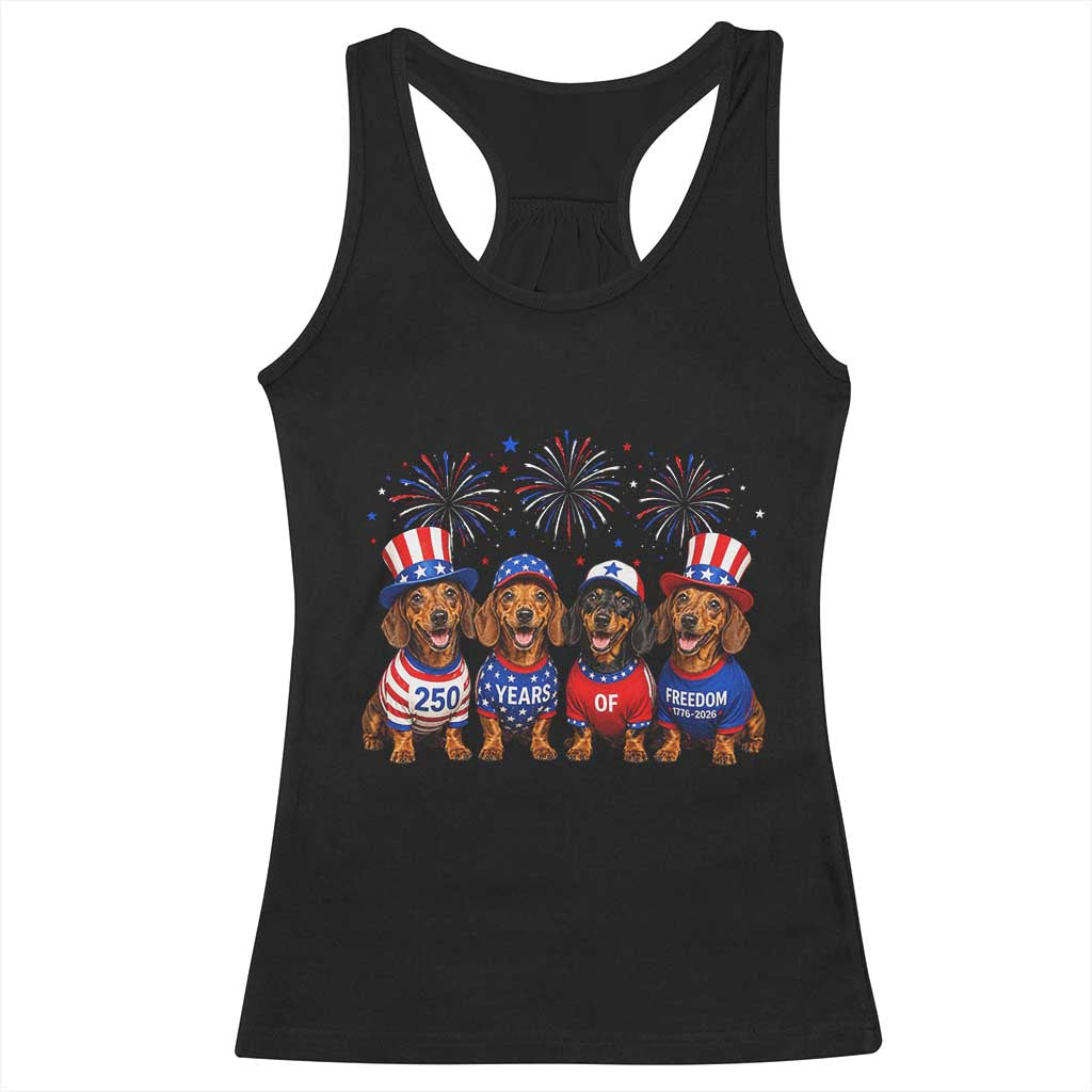 Vintage Patriotic Dachshund 250 Anniversary USA Racerback Tank Top Freedom 250 Years Weiner Dog Lovers Dad Mom