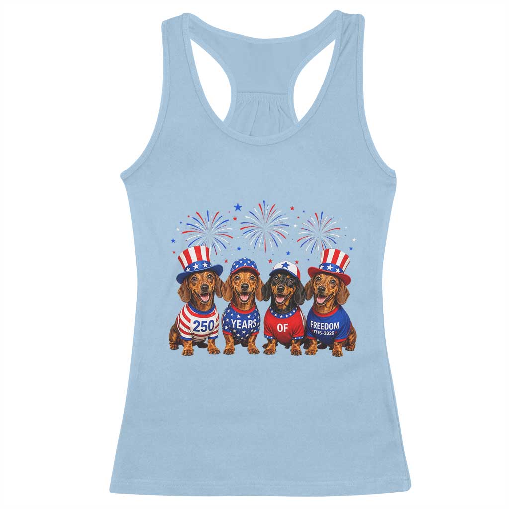 Vintage Patriotic Dachshund 250 Anniversary USA Racerback Tank Top Freedom 250 Years Weiner Dog Lovers Dad Mom
