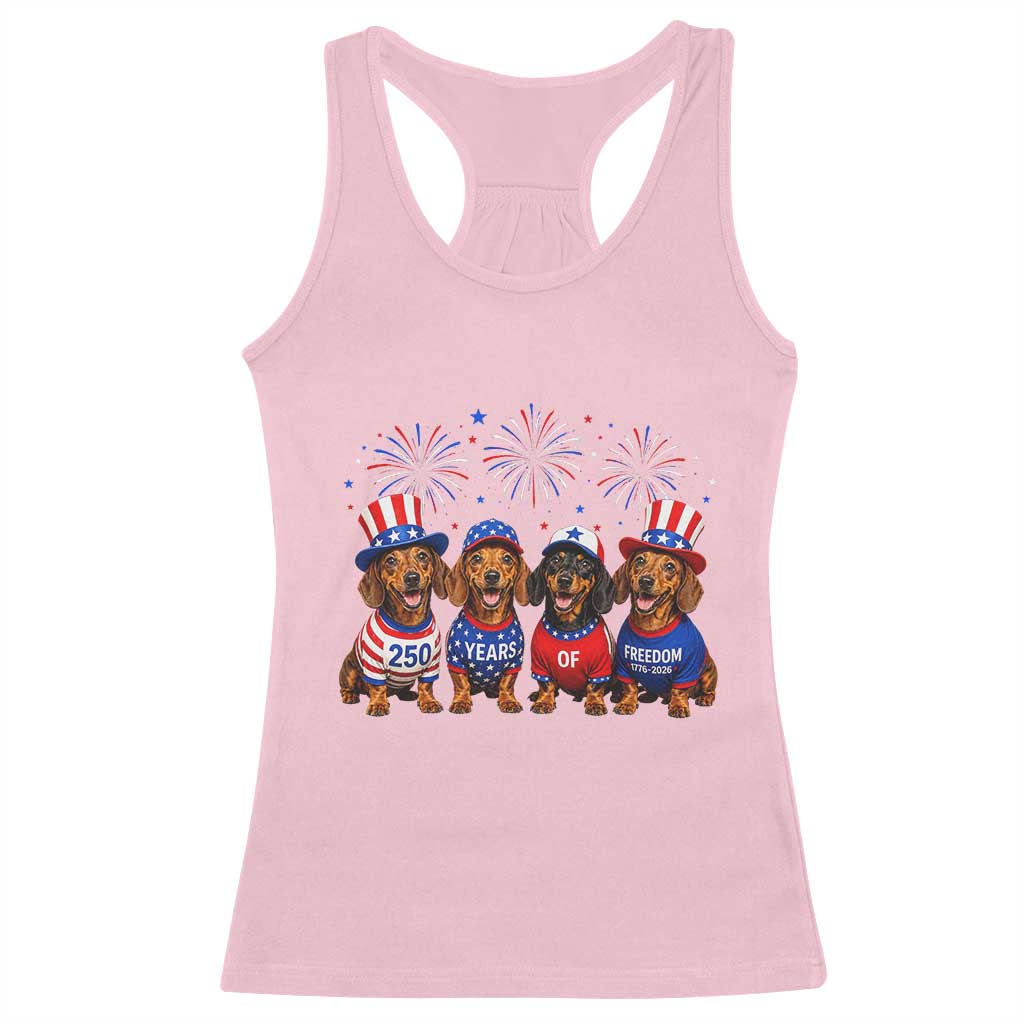 Vintage Patriotic Dachshund 250 Anniversary USA Racerback Tank Top Freedom 250 Years Weiner Dog Lovers Dad Mom