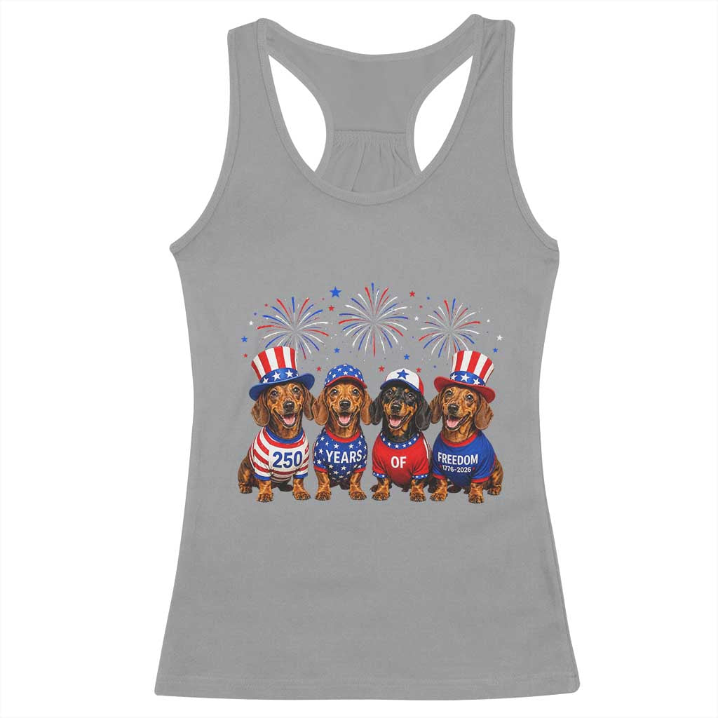 Vintage Patriotic Dachshund 250 Anniversary USA Racerback Tank Top Freedom 250 Years Weiner Dog Lovers Dad Mom