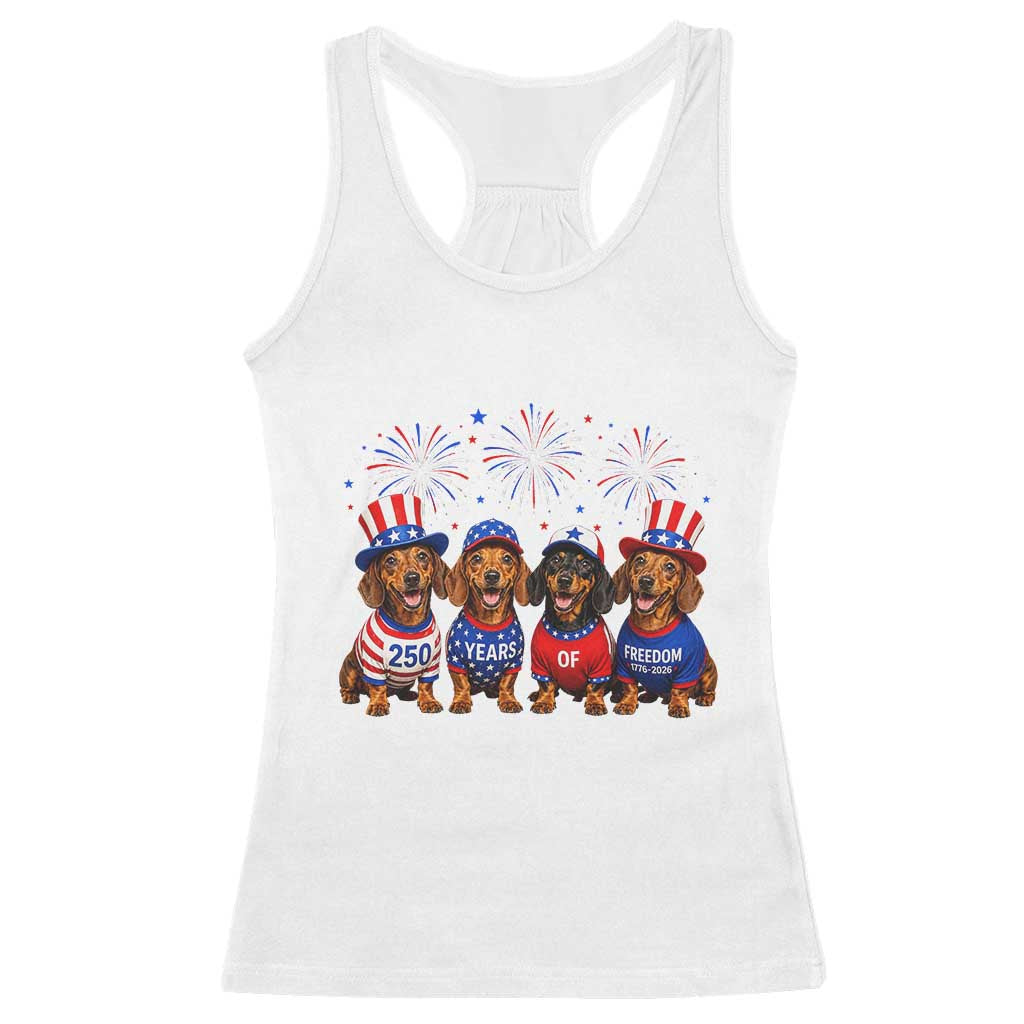 Vintage Patriotic Dachshund 250 Anniversary USA Racerback Tank Top Freedom 250 Years Weiner Dog Lovers Dad Mom