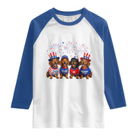 Vintage Patriotic Dachshund 250 Anniversary USA Raglan Shirt Freedom 250 Years Weiner Dog Lovers Dad Mom