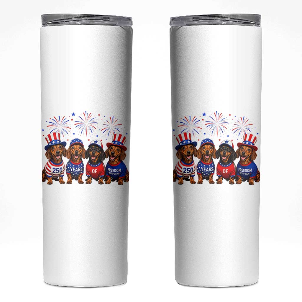 Vintage Patriotic Dachshund 250 Anniversary USA Skinny Tumbler Freedom 250 Years Weiner Dog Lovers Dad Mom