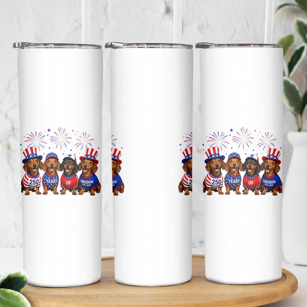 Vintage Patriotic Dachshund 250 Anniversary USA Skinny Tumbler Freedom 250 Years Weiner Dog Lovers Dad Mom