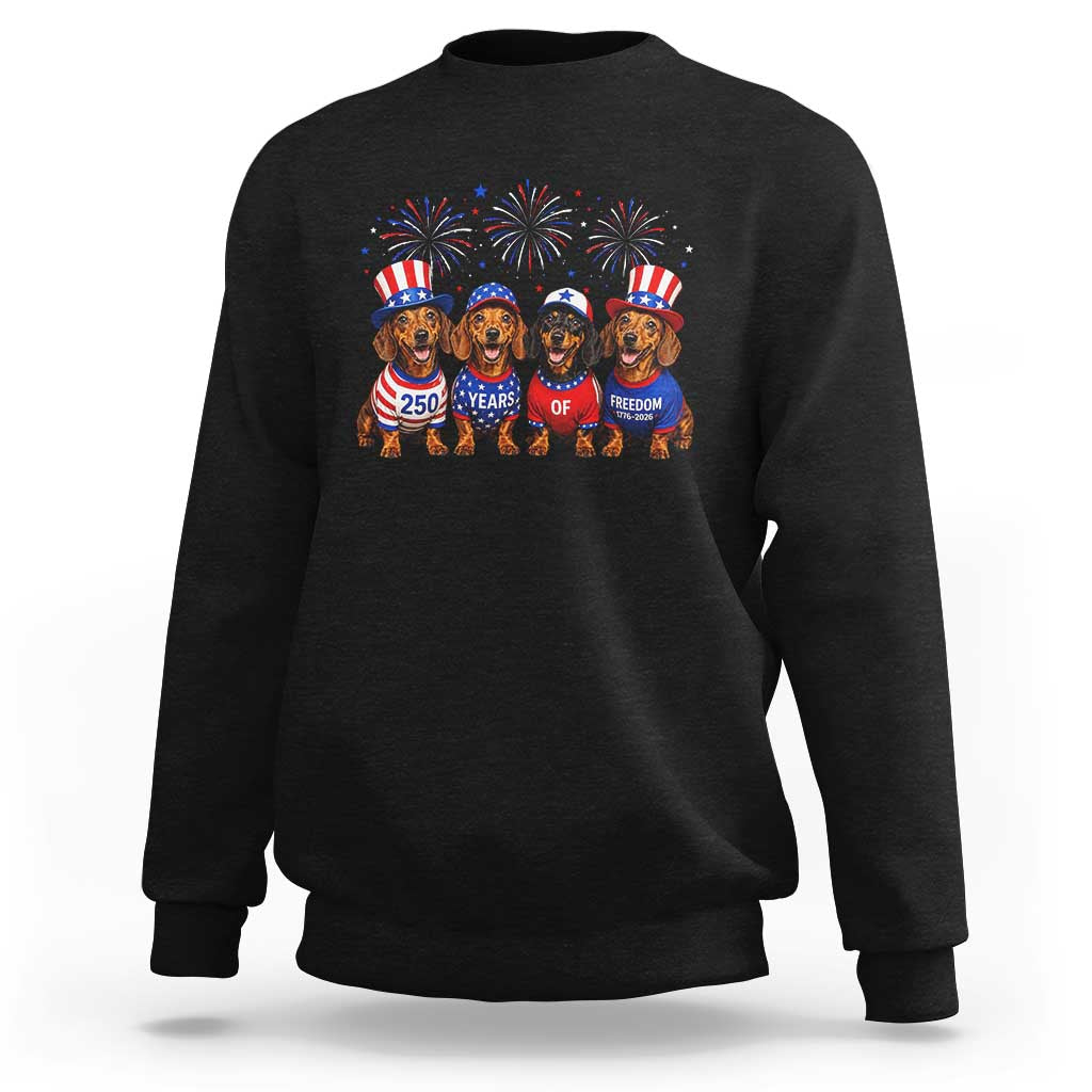 Vintage Patriotic Dachshund 250 Anniversary USA Sweatshirt Freedom 250 Years Weiner Dog Lovers Dad Mom